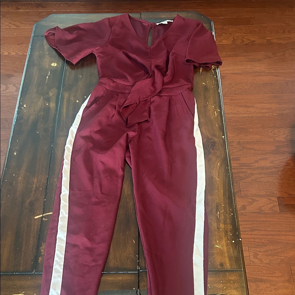 Elegant Burgundy Jumpsuit with White Accents